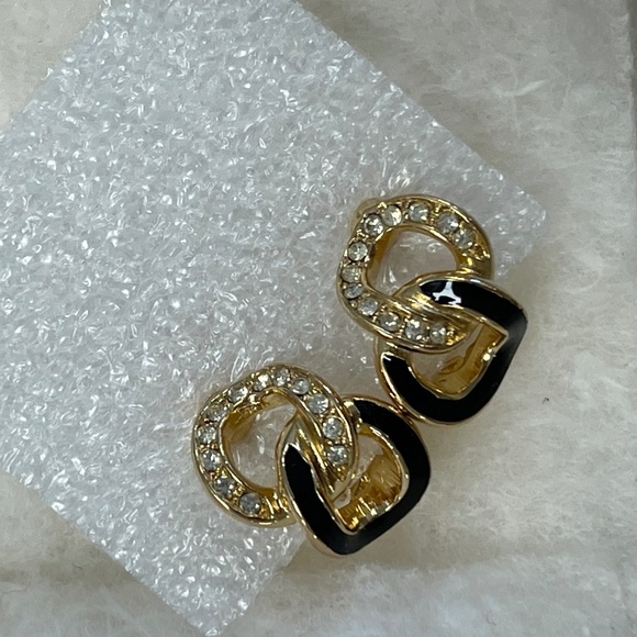Christian Dior Vintage Crystal & Enamel Chain Link Clip-On Earrings - Preowned - Picture 6 of 6